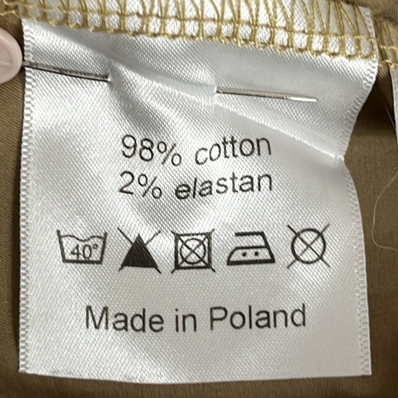 Monica Nera Long Sleeve Mandarin Collar Button Front Shirt in Tan - Size Medium - Picture 6 of 8